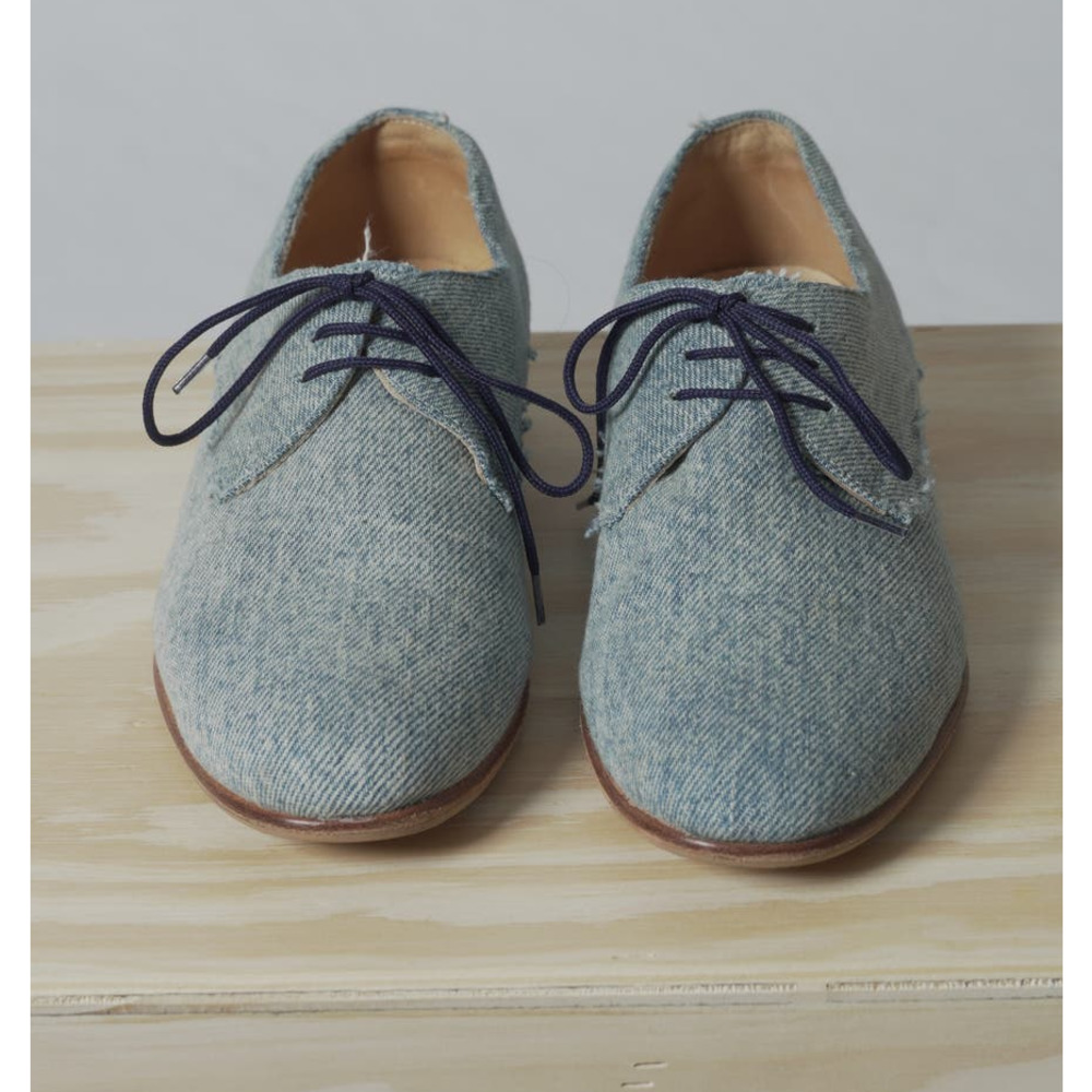 Dieppa Restrepo Italian Blue Tweed Lace up Shoes Round Toe Loafers Size 6 - Picture 2 of 9